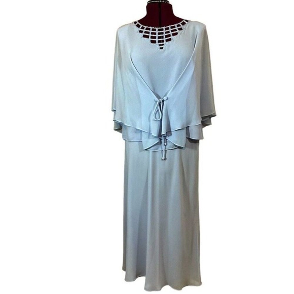 ADRIANNA PAPELL Blue Chiffon Formal Occassion 2-pce Set Blouse & Skirt Size 16